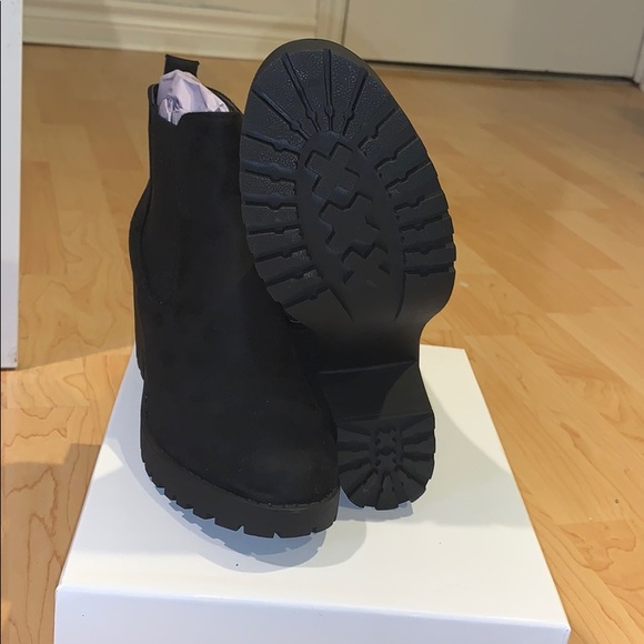 Black Faux Suede Cleated Chelsea Ankle Boots - Picture 3 of 3